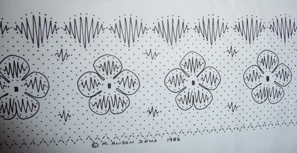 A lace pattern pricking in black ink on white paper